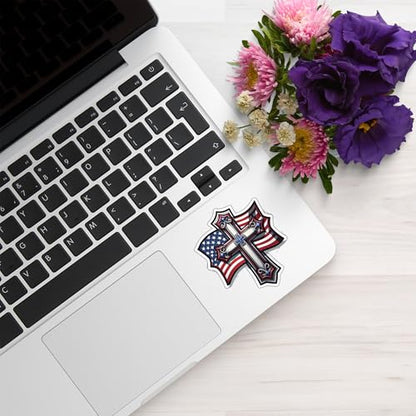 American Flag Cross Vinyl Sticker 5 Inch Waterproof Christian Patriotic Decal Jesus Faith Religious USA Graphic for Car Truck Laptop Window Water Bottle Bumper - color: 09