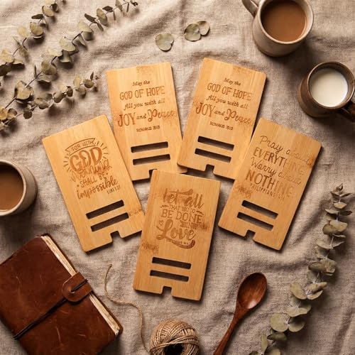 Novabright 24 Pcs Christian Bible Verse Bamboo Phone Stand, Natural - style: Natural