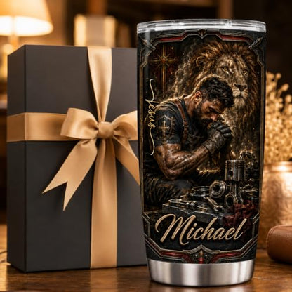 Personalized Christian Gifts For Men - Warrior Christ Faith Man Of God Tumbler V8 - A Child Of God Religious Bible For Dad, Husband, Grandpa on Fathers Day, Christmas, Birthday - color: CH-VAR-08