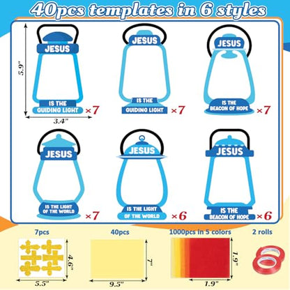 40PCS Sunday School VBS Crafts Bulk: Paper Oil-Lamp Nativity Suncatchers,Jesus Religious Christian Classroom Camping Activity DIY Kits Gifts Church Decorations,Window Stained Glass Effect Art Supplies - style: oil lamp
