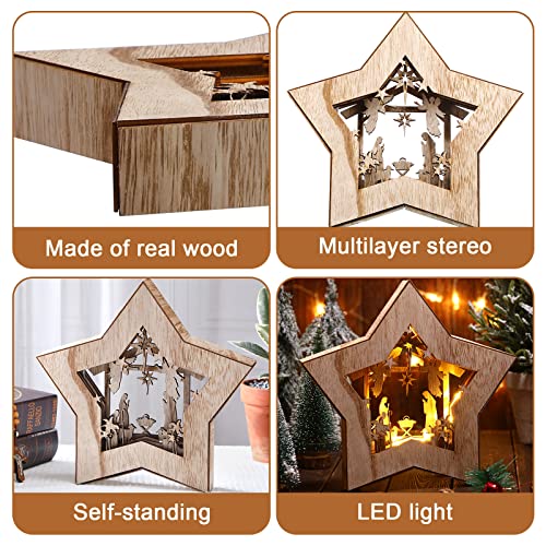 Bucherry Wooden Nativity Scene Christmas Decoration LED, Star - style: Star