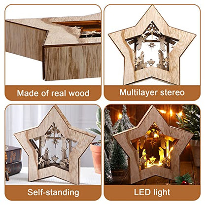 Bucherry Wooden Nativity Scene Christmas Decoration LED, Star - style: Star