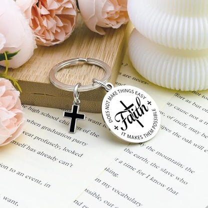 Faith Christian Gifts for Men Women Cross Bible Verse Keychain