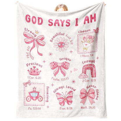 Baptism Gifts for Girl Christening, Christian Gifts for Girls, Flannel Soft Girl Blanket Decor, Christian Gift for Women on Birthday Christmas, Bible Verse Scripture Prayer Blanket - 50" x 60" - size: 50'' × 60''