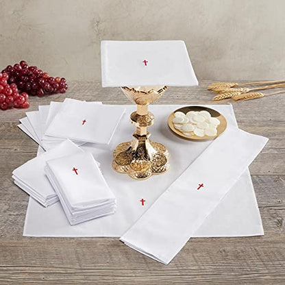 Trinity Church Supply Cotton Purificator Red Embroidered Cross Center Church Communion Supplies, 18 Inch x 12 Inch, Pack of 12