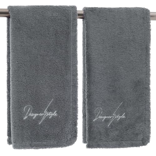 REDKISS Gray Hand Towels, Soft & Absorbent 100% Cotton for Bathroom, Kitchen & Guest Use, 14" x 31", 2-Pack - color: Gray