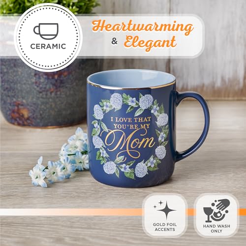 Christian Art Gifts Large Ceramic Coffee Scripture Mug for Mothers - color: Purple & Blue Floral/Love That You're My Mom