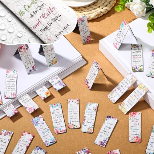 Chinco 30 Pcs Magnetic Christian Bookmarks - Bible Verse Inspirational Scripture Page Clips, Religious Prayer Bookmarks for Women, Kids, Teachers, Church Supplies & School Gifts(Flower) - style: Flower