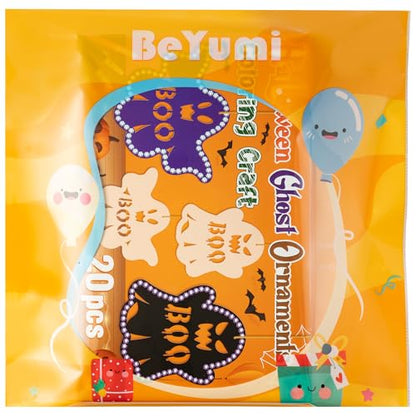 BeYumi Halloween Wooden Boo Craft - 20Pcs DIY Coloring Ornaments Craft Kids - style: Boo