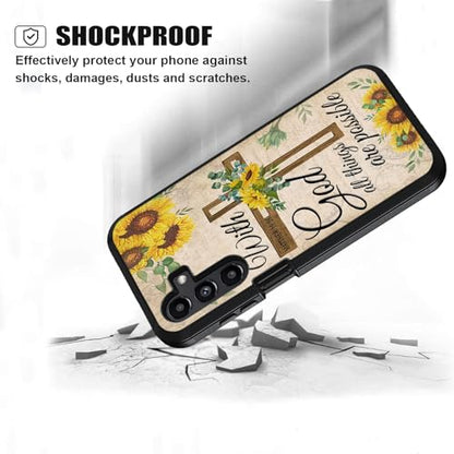 Case for Samsung Galaxy A17 5G / A16 5G, Heavy Duty 3 in 1 Hybrid Hard PC & Soft Silicone [Military Grade] Shockproof Drop Protection Case, Christian Cross Quote Bible Verse Matthew 19:26 - color: Christian Cross Quote Bible Verse Matthew 19:26, size: Gal