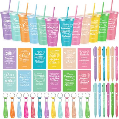 Hollowfly 12 Set/48 Pcs Spanish Christian Gifts for Women, Pastel - color: Pastel