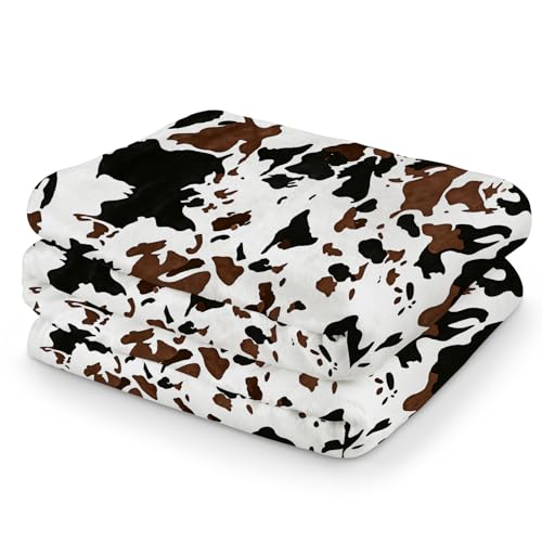 Cow Print Throw Blanket, Brown Western Decor Blanket, Soft Highland Cow Design Lightweight Animal Print Blanket for Couch Bed All Season, 60 x 80 Inch - color: Cow Print, size: 60*80IN