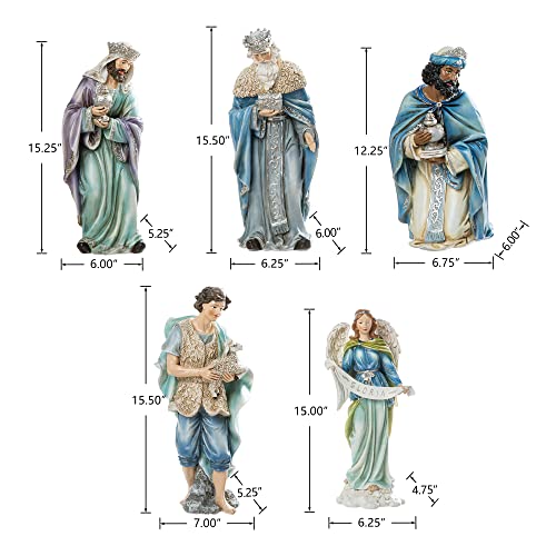 Glitzhome 12Pcs Deluxe Blue Resin Nativity Figurines Set Christmas Ornaments Xmas Tabletop Scenes Figures Set Collectibles Countertop Statue Miniatures Decorative Crafts Accessories 15.5" x 45.00" - size: 15.5 x 45.00 Inches