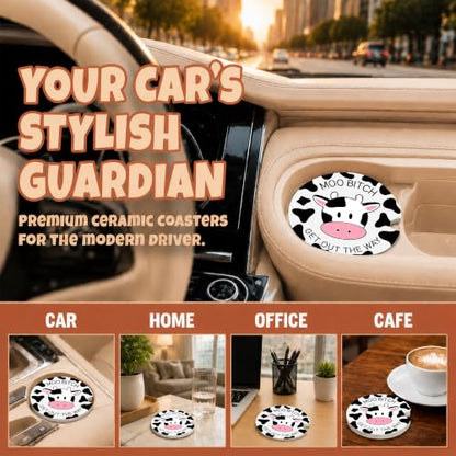 Funny Cow Car Coasters, Moo Get Out The Way Coquette Cup Holders, 13 - color: Funny Cow