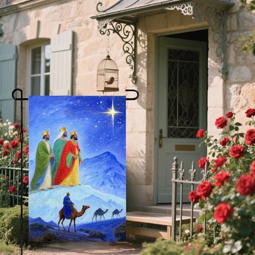 IVN Christmas Wise Men Garden Flag 12x18 Inch Double Sided - color: Three Kings Journey Christmas Flag