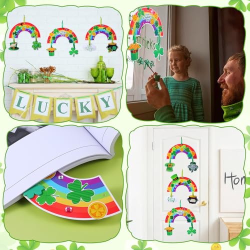 Funrous 48 Sets Crafts Kit Paper Crafts DIY Make Your Own Hanging Ornaments with Pompoms Diamond Stickers for Holiday Classroom Activities Party Favors, St. Patrick's Rainbow - style: St. Patrick's Rainbow