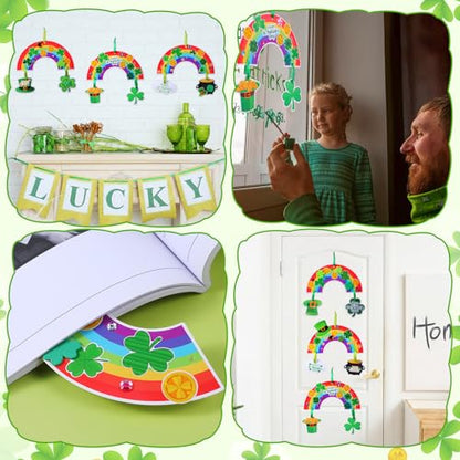 Funrous 48 Sets Crafts Kit Paper Crafts DIY Make Your Own Hanging Ornaments with Pompoms Diamond Stickers for Holiday Classroom Activities Party Favors, St. Patrick's Rainbow - style: St. Patrick's Rainbow