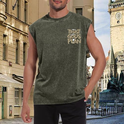 BINTEHGS Mens Sleeveless Graphic Tees Christian Tank Tops Workout Cut Off Shirt Acid Wash Gym Tanks Religious Faith Tee - color: Army Green, size: Medium