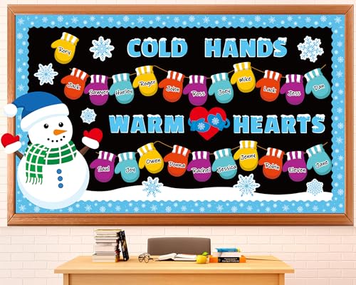 Winter Bulletin Board Decorations Winter Classroom Cutouts Snowman Snowflake Colored Gloves Paper Decors for Christmas Holiday School Classroom Chalkboard Home Door Wall Party Decor Supplies - style: Colored Gloves