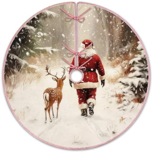 Rustic Santa Deer Christmas Tree Skirt, Vintage Xmas Tree Skirt 528XW - color: Santa-5