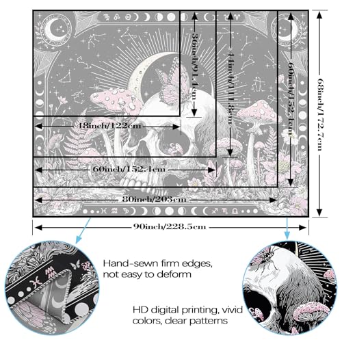 Accnicc Gothic Skull Butterfly Mushroom Tapestry 60 x 44 Inch - color: Pink White, size: 60"L x 44"W