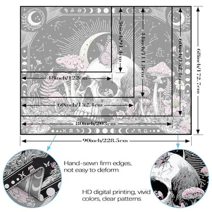 Accnicc Gothic Skull Butterfly Mushroom Tapestry 60 x 44 Inch - color: Pink White, size: 60"L x 44"W