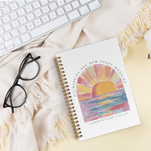 His Mercies Are New Every Morning Christian Spiral Notebook, Inspirational Bible Journal Notebook, Boho Sunshine Notebooks for School Work, Religious Office Supplies Gifts for Women, 5.5x8.3 Inch