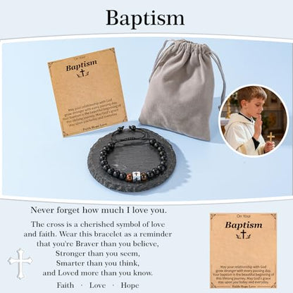 Cross Bracelet Beads Christian Bracelet for Boys Birthday Religion Gifts - style: Baptism