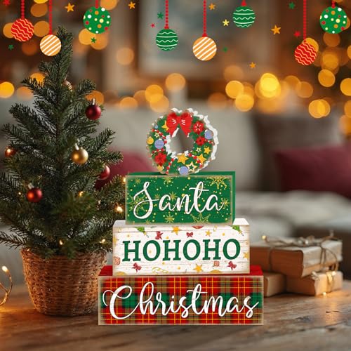 Britimes Christmas Santa Tiered Tray Decor Set, 4 Pack, Wooden Table Sign - style: Wreath Christmas
