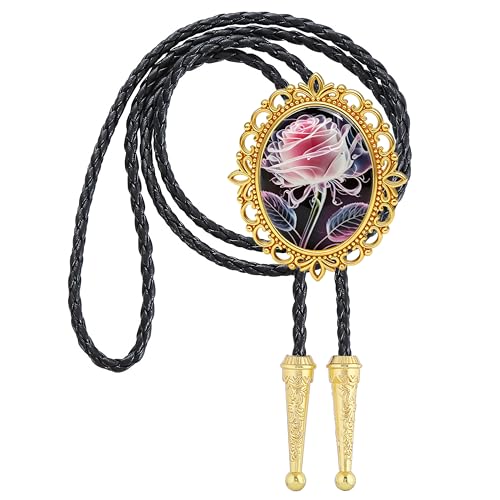 GelConnie Gothic Bolo Tie for Men Women 3D Art Western Cowboy Necktie - color: Rose Flower Bolo Tie