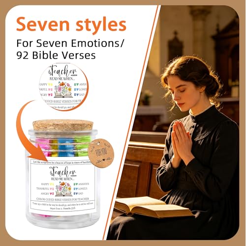 Bozidol Bible Verse Jar for Teachers, 90 Color Coded Bible Verses in a Jar, Inspirational Christian Teacher Appreciation Gifts, Christmas Birthday Graduation Retirement Gifts for Women - color: Teacher