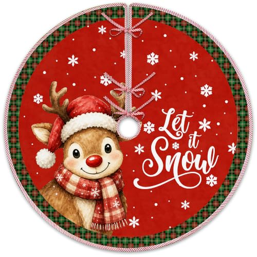 Red Reindeer Christmas Tree Skirt, Let It Snow Xmas Tree Skirt 519XW-TS - color: Deer-1