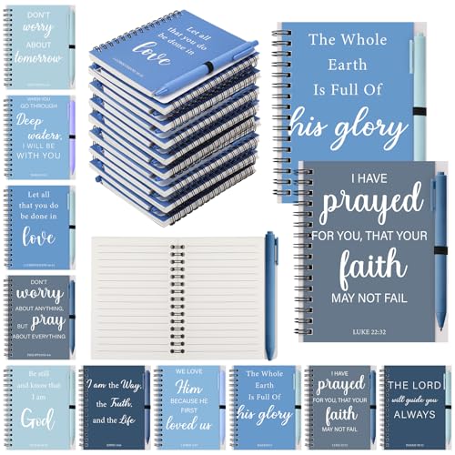 10 Set Christian Gifts Bulk for Teacher Blue Bible Notebooks - color: Blue