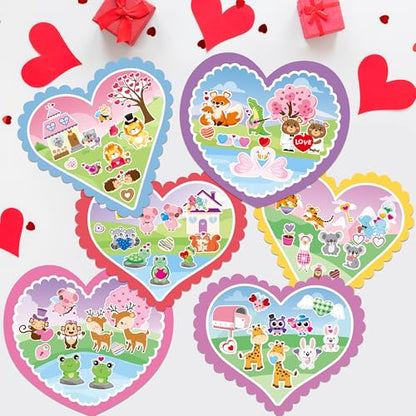 CY2SIDE Valentines Heart Stickers Scene - 12 Sets of Valentine’s Day Fun Animal Pig Frog Sticker for School Activities DIY Party Supplies for Classmates Classroom Exchange Gifts - style: Valentines heart