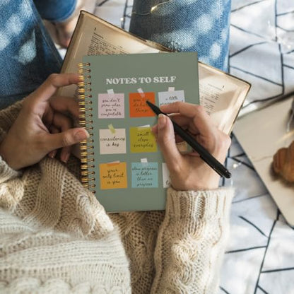 Wheatwin Note to Self Mental Health Journal, Inspirational Spiral Notebook, Motivational Positivity Journal, Inspirational Journal for Women, Positive Affirmations Quote Hardcover Notebooks 5.5x8.3 - Sage Green - color: Notes to self - green