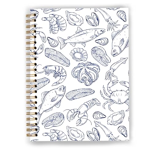 Coastal Beach Notebook, Ocean Lover Gifts, Navy Blue Nautical Seafood Journal for Office Supplies, Coastal Ocean Marine Life Spiral Notebook Journal 5.5x8.3 - color: Color 10