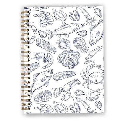 Coastal Beach Notebook, Ocean Lover Gifts, Navy Blue Nautical Seafood Journal for Office Supplies, Coastal Ocean Marine Life Spiral Notebook Journal 5.5x8.3 - color: Color 10