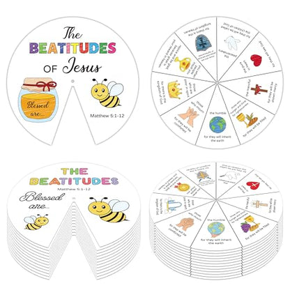 COcnny Religious Coloring Wheel Craft - 24 Sets Beatitudes Christian Craft for Kid, Color Your Own Jesus Art Kit, Biblical Bee DIY Crafts for Sunday School Classroom Church Activities VBS Supplies - style: Beatitudes
