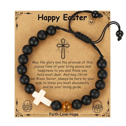 First Communion Confirmation Gifts for Girls, Cross Natural Beads Bracelet Christian Religious Jewelry Gifts for Kids Teen Girls - style: Style-4