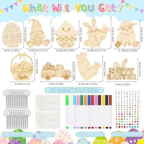 Bafeil 36 Set DIY Wooden Keychain Craft Kit, Color Your Own Keychains - color: Animal Color Your Own Keychains