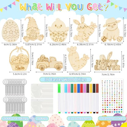 Bafeil 36 Set DIY Wooden Keychain Craft Kit, Color Your Own Keychains - color: Animal Color Your Own Keychains