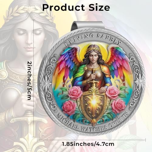 St Michael Visor Clip, Guardian Angel for Car Visor Clip, Car Accessories Religious Christian Safety Gift for New Driver Family Friend (Silver)