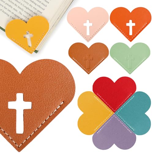8 Pcs Leather Heart Bookmarks with Cross Design, Christian Gifts for Women, Book Accessories and Gifts for Church or Book Club(Cut-Out) - style: Cut-out