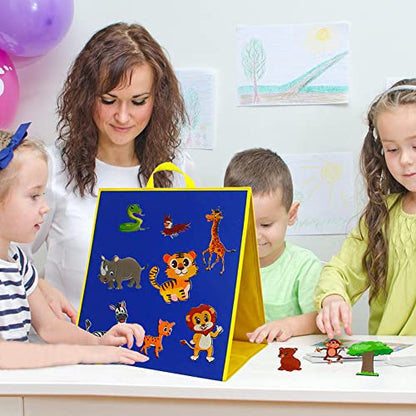 Topwon Felt Board, Folding Flannel Playboard Preschool Toddler Stories Boards, Animal Story Learning Double-Side Stand Flannel Board (Including Animal Felt) - style: Animal Felt board for classroom