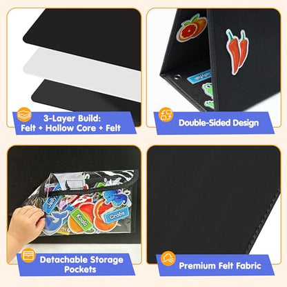 AKAYOK Foldable Felt Board for Toddlers, Double-Sided Flannel Board, Black - color: 33" X 12"-foldable & Expands-black