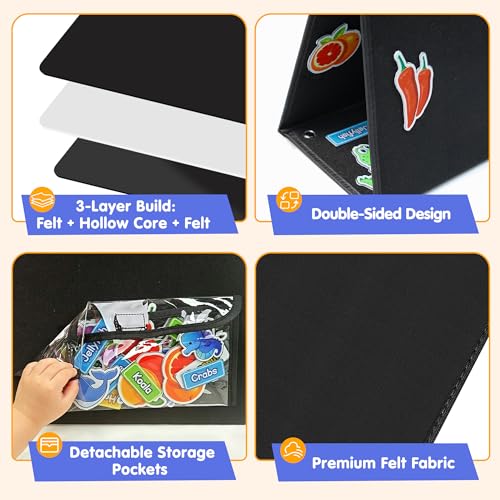 AKAYOK Foldable Felt Board for Toddlers, Double-Sided Flannel Board, Black - color: 33" X 12"-foldable & Expands-black