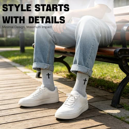8 Pairs Cross Socks, Christian Socks for Men Women,US Size 6-12 - color: Light Gray - 8