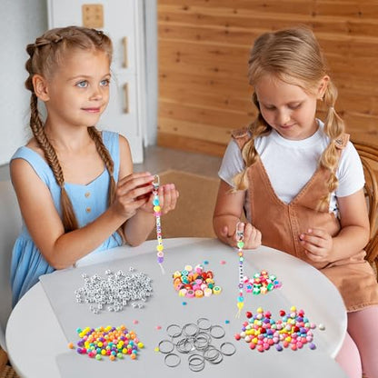WATINC DIY Bead Keychain Kit, Macaron Letter Beads Key Chain Craft, 696Pcs