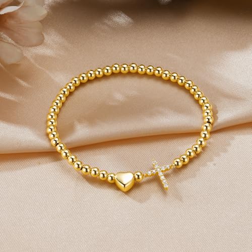 Turandoss Gold Cross Bracelet for Women Heart Beaded Bracelet Faith Jewelry - color: CZ Cross Bracelet