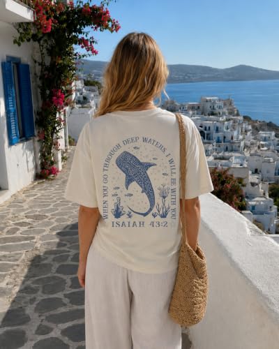 Whale Shark Shirt Christian Shirts for Women Faith Bible Verse Tee Top - color: Creamy Yellow-1, size: XX-Large